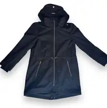 Soia & Kyo Anorak‎ Utility Black Hooded Rain Jacket Size Medium Toggle Trench