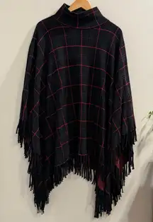 J.McLaughlin One Size Plaid Poncho Preppy Timeless Cozy Boho Designer Fringed
