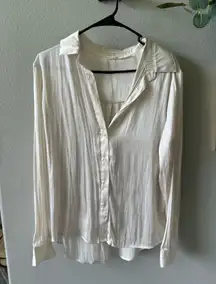 Cream Satin Button Down Collared Blouse