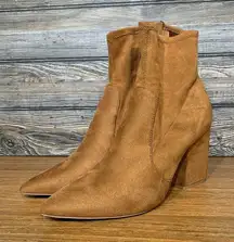 Express Heeled‎ Ankle Booties Womens Size 10 Block Heel Pointed Toe Tan Brown