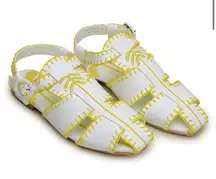 FARM RIO Yellow Bohemian Embroidered Whipstitch Palm Tree Fisherman’s Sandal 10