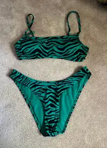 Xhilaration Green Zebra Stripe Bikini Set