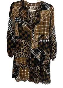 Cato Women's XS Multicolor Patchwork Knee Length Dress Bohemian Mixed Media