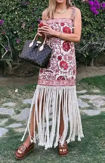 Zimmermann Vitali Fringe Midi Dress in Sepia Floral