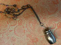 Vintage Repurposed Mini Silver Salt Shaker Charm Necklace with Crystal Beads