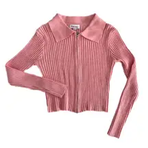 Birdies pink long sleeve collared zip ribbed cardigan sweater Barbiecore size S