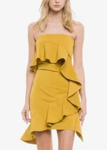 Endless Rose NWOT  Women Small Asymmetrical Ruffle Dress Mustard Yellow Anthro