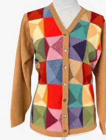 Neiman Marcus cashmere cardigan geometric multicolor M