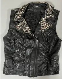 Black Leather Punk Rock Biker Spiked Studded Motorcycle Moto Battle Vest Size 10 ⛓