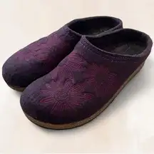 Haflinger Floral Embroidered Wool Slipper Clogs
