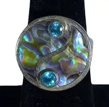 𝅺sajen Offerings abalone and topaz sterling ring adjustable 7/8