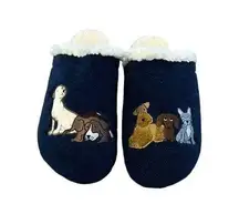 LANDS' END Scuff Slippers Blue Felt With Puppies Dogs Women's Size 10 Cozy Cute