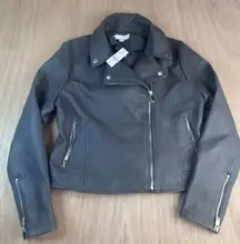 New York & Company Moto Jacket Womens Large Gray Faux Leather Biker NWT