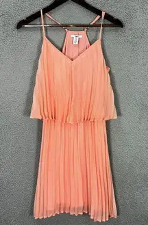 Bar III dress women small pink peach pleated crop top double layer mini feminine