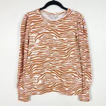 Loft Lightweight Terry Cotton Crewneck Puff Sleeve Neutral Zebra Sweatshirt