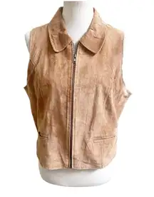 Hunt Club Vintage Women’s Suede 100% Leather Vest Tan Front Pockets Size 16 Zip