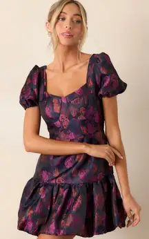 B. Right Navy Blue Pink Metallic Puff Sleeve Mini Party Dress Women's size Small