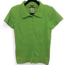 525 America GreenCable-Knit Polo Style Short Sleeve Sweater Size XL