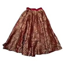 Women's Red Brocade A-Line Skirt Floral Wedding Cosplay