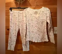 Victoria’s Secret Logo Waffle Knit Henley Top & Matching Joggers set size M