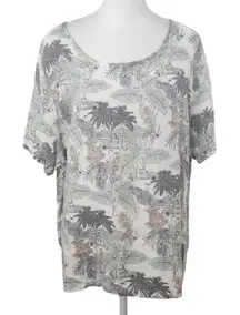 C&C California Short Sleeve Linen Hawaiian Print Top Size 1X Fun Linen Top