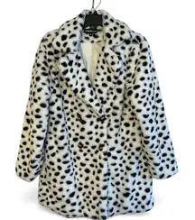 Eilly Bazar Faux Fur Jacket Women M Leopard Print White Black Plush Fashion Boho