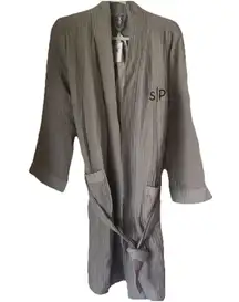 NEW Pottery Barn Soft Cotton Robe Gray Small S/P Monogram Cozy Spa Bath Lounge