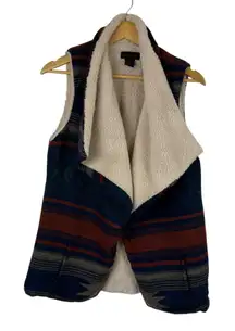 Steve Madden Sherpa Vest Sz XS/S Aztec Print Sleeveless Faux‎ Fur Lined Western