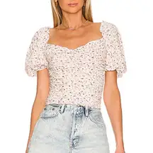 ASTR Ruched Short Sleeve Top in Cream & Lavender Ditsy Large