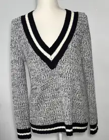 Freshman Women Gray Long Sleeve V Neck Pullover Marled Sweater Small Preppy Club