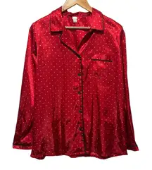 PINK K Victorias Secret Satin Pajama Sleep Shirt Top Red M Polka Dot Loungewear