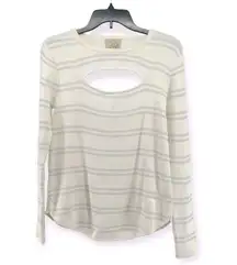 Chaser Women’s White Metallic Silver Striped Cotton Cutout Ribbed Sweater Medium