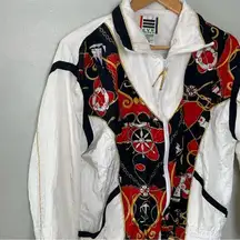 Vintage Track Poker Elastic Waist Lightweight Full Zip Jacket Coat White Medium