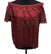 Sunday In Brooklyn Womens Size Small Off-The-Shoulder‎ Rust Red Evie Crochet Top