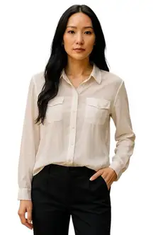 Boston Proper Silk Blouse White Size 14 Vintage