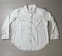 American Eagle Exposed Stitching Oversized White Denim Button Down Shirt Size M