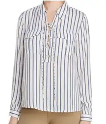 L’Academie‎ Revolve striped lace up long sleeves white blouse size medium