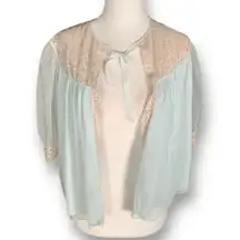 Vintage 1950s Snowdon Mint Lace Bed Jacket Capelet Sheer Puff Sleeve Romantic