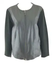 Alfani Womens Jacket Leather Wool Blend Knit Full Zip Black Size M