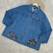 NorthCrest Vintage Denim Button Down Shirt Embroidered Bird Size 3X