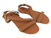 Chatties Womens Sandals Strappy Faux Leather Braided Brown Buckle Size 7-8