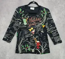 Cactus Bay Black Christmas Holiday Festival Y2K VTG Artsy Print Top Medium