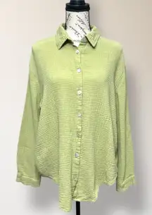 Princess Polly Sage Green Gauze Cotton Button Down Long Sleeve Oversize Shirt 10