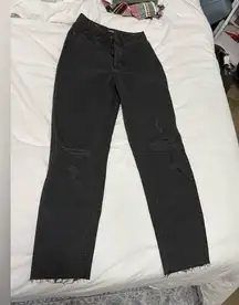 Black straight leg distressed jeans