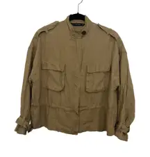 Zara 100% Linen Bomber Cargo Jacket Size XS Barn Lightweight Jacket Utility