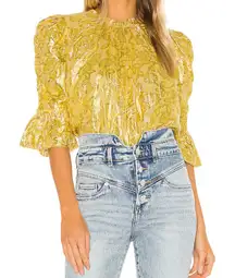 Saylor Revolve Pippy Puff Sleeves Ruffle Metallic Blouse Top in Color Mustard