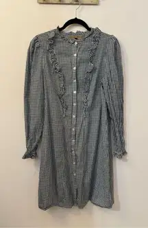 Anthropologie Gone With The West Ruffled Gingham Shirtdress L