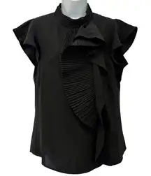 Gracia Black Ruffle 3D Chiffon Flutter Sleeve Sleeveless Mock Neck Top size M