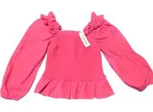 The Drop Women's Smocked Ruffle Trim Long Sleeve Top‎ - Hot Pink