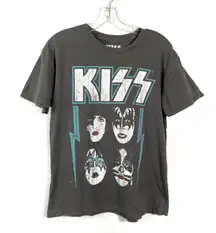 KISS Gray Distressed Graphic Retro Relaxed Fit Casual Band Tee T-Shirt Small S